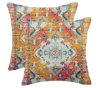 AELUTYSH Vintage Boho Pillow Covers 18X18 Inch Set of 2 Antique Ethnic Orange Teal Carpet Pattern Throw Pillow Covers Bohemian Decorative Pillow Case Linen Cushion Cover for Home Couch Sofa Outdoor