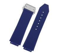 AEMALL For Hublot BIG BANG Black Blue white Silicone Rubber Strap With men Butterfly Buckle Watchband Accessories 26 * 19mm (Color : Dark blue silver, Size : 25.19mm)