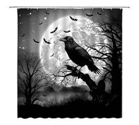 AEMBEE Halloween Shower Curtain Black Crow Bats in Creepy Full Moon Night Gothic Blood Horror Scary Spooky Mysterious Fabric Decorative Bathroom Curtains with Hooks,Gray Black