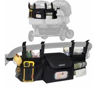 AEMIDAY Double Stroller Organizer Compatible with BOB Duallie and Baby Jogger City Mini GT2 Double Stroller, Double Baby Stroller Accessories with 2 Cooler Pockets, Black(Empty Bag)