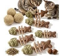 Aemmbon Catnip & Silvervine Chew, Catnip & Silvervine & Gall Fruit Triple-Action to Naturally Spark Curiosity Helps Burn off Energy, Fish Chew 100% Natural for All Indoor Cats (5PCS)