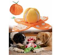 Aemmbon Orange Hide-and-Seek Plush Dog Toy, Cute & Functional Interactive Snuffle Dog Enrichment, Crinkle Squeaky Hide and Seek Reduce Boredom & Destructive, Double fruity fun for your pup (Orange)