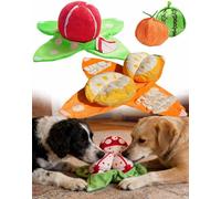 Aemmbon Orange Hide-and-Seek Plush Dog Toy, Cute & Functional Interactive Snuffle Dog Enrichment, Crinkle Squeaky Hide and Seek Reduce Boredom & Destructive, Double fruity fun for your pup (SET)