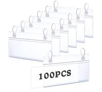 Aemygo 100Pcs Plastic Basket Label Holders, 3.94" x 2.24", Wire Shelf Label Holder with 200Pcs Easy Button Design Lock Closure