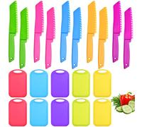 Aemygo 20 Pcs Kids Knife Set with Cutting Board, Plastic Child Safe Knives for Real Cooking Serrated Edges Toddler Knife Children Chopping Board, Kid Cutting Utensils for Fruit, Bread, Lettuce