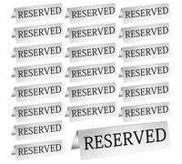 Aemygo 24 Pcs Metal Reserved Table Signs, Silver Table Top Reserved Sign for Restaurants, Double Sided Tent Guest Reservation Table Seat Sign for Wedding, Party, Ceremony, Events(5.91" x 3.15")