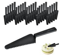 Aemygo 50 pcs Disposable Plastic Cake Cutter Server, Black Plastic Cake Cutting Plastic Pie Spatula, Disposable Serving Utensils for Pizza Pastry Tart Serving Slicer for Kitchen & Wedding