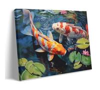 AEMYSKA Abstract Carp Canvas Wall Art Gallery Wrapped & Stretched - Beautiful Koi Lotus Pond Flower Framed Canvas Print, Ready to Hang for Living Room Bedroom Office 8x12inch(20x30cm)