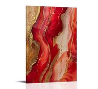AEMYSKA Abstract Marble Canvas Wall Art Prints Watercolor Texture Red Gold Painting Art Poster Framed Artwork for Home Bedroom Living Room Office Wall Decor 16x24inch(40x60cm)