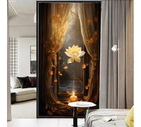 AEMYSKA Charming Golden Lotus Window Film Sun Blocking Gold Plants Vintage Style Stained Glass Window Film No Glue Decorative Window Cling for Home Window&Glass Door 70 x 100 cm