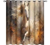 AEMYSKA Colorful Horse Thermal Insulated Grommet Blackout Curtains Watercolor White Animal Room Darkening Heat Insulating Window Curtains Drapes for Bedroom 2 Panels