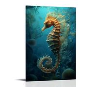 AEMYSKA Fantasy Underwater Seahorse Canvas Wall Art Prints Rustic Ocean Animal Painting Art Poster Framed Artwork for Home Bedroom Living Room Office Wall Decor 20x30inch(50x75cm)