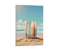 AEMYSKA Glam Beach Scene Canvas Wall Art Prints Poster Tropical Beach Surfboard Natural Contemporary Paintings on Canvas Wall Decor Framed Artwork for Bedroom Living Room Office 12x18inch(30x45cm)