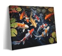 AEMYSKA Lotus Pond Carp Canvas Wall Art Gallery Wrapped & Stretched - Modern Koi Fish Landscape Framed Canvas Print, Ready to Hang for Living Room Bedroom Office 8x12inch(20x30cm)