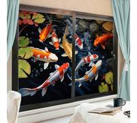 AEMYSKA Lotus Pond Carp Window Film Sun Blocking Modern Koi Fish Landscape House Window Tint Film Adhesive Glass Cling Coverings for Home Decorative 45 x 60 cm x2 Pcs