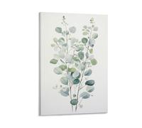 AEMYSKA Minimal Eucalyptus Leaves Canvas Wall Art Prints Poster Watercolor Green Tropical Plant Paintings on Canvas Wall Decor Framed Artwork for Bedroom Living Room Office 08x12inch(20x30cm)