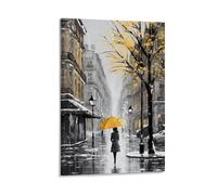 AEMYSKA Modern City Canvas Wall Art Gallery Wrapped & Stretched - Yellow Plant Abstract Architecture Framed Canvas Print, Ready to Hang for Living Room Bedroom Office 16x24inch(40x60cm)
