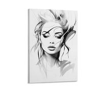 AEMYSKA Modern Drawing Woman Print Canvas Posters Natural Black And White Figure Pictures Wall Decor for Living Rooms Bedroom Wall Art Artwork 12" Wx18 L(30x45cm)