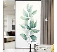 AEMYSKA Modern Leaves Stained Glass Window Film Green Tropical Eucalyptus Plant Window Privacy Film Non-Adhesive Glass Film Decorative Static Cling Film for Home Office 70 x 100 cm