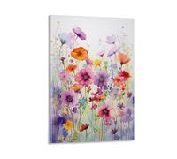 AEMYSKA Modern Watercolor Flower Canvas Wall Art Prints Poster Countryside Wild Floral Nature Abstract Paintings on Canvas Wall Decor Framed Artwork for Bedroom Living Room Office 16x24inch(40x60cm)
