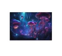 AEMYSKA Retro Jellyfish Wall Art Canvas Print Fantasy Nature Creature Purple Landscape Unframed Poster Framed Artwork for Bedroom Living Room Office 12" Wx18 L(30x45cm)