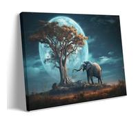 AEMYSKA Rustic Elephant Canvas Wall Art Gallery Wrapped & Stretched - Moon Tree Nature Landscape Modern Animal Framed Canvas Print, Ready to Hang for Living Room Bedroom Office 12x18inch(30x45cm)