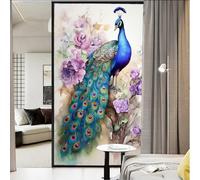 AEMYSKA Rustic Peacock Window Film Sun Blocking Natural Beautiful Animal Watercolor Flower Stained Glass Window Film Adhesive Decorative Window Cling for Home Window&Glass Door 45 x 60 cm