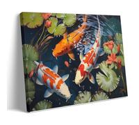AEMYSKA Watercolor Carp Fish Canvas Wall Art Gallery Wrapped & Stretched - Modern Lotus Pond Flower Nature Animal Framed Canvas Print, Ready to Hang for Living Room Bedroom Office 12x18inch(30x45cm)