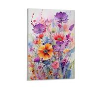 AEMYSKA Watercolor Flower Canvas Wall Art Prints Poster Rustic Nature Flower Abstract Paintings on Canvas Wall Decor Framed Artwork for Bedroom Living Room Office 16x24inch(40x60cm)