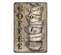 Aenaon Coffee Lover Christ Offers Forgiveness for Everyone Everywhere Metal Sign Tin Signs Wall Decoration Bar Pub Family Cafe Signs Best Gifts for Friends Family Fun Signs 8x12 inches