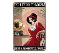 Aenaon Girl Tin Sign I Drink White and I Think to Myself What A Wonderful World Metal Tin Sign Vintage Home Kitchen Garage Bar Cave Wall Nostalgic Decor Rustic Tin Sign 12x17 Inches