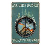 Aenaon Hippie and I Think to Myself What a Wonderful World Metal Sign Vintage Bar Kitchen Garage Cave Home Wall Funny Decor Retro Tin Sign 8x12 Inches