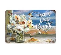 Aenaon Metal Sign Humming Bird Beach Take A Deep Breath Tin Sign Vintage Wall Decor Home Bar Cafe Garage Cave Decor Tin Sign 8x12 Inches