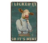 Aenaon Metal Tin Sign I Licked It So It’s Mine Tin Sign Vintage Rustic Decor Cave Coffee Shop Bar Bedroom Home Wall Decor Nostalgic Cow Tin Sign 12"X8"