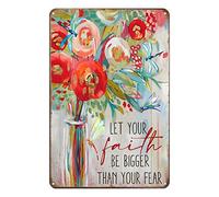 Aenaon Retro Metal Tin Sign Let Your Faith Be Bigger Than Your Fear Tin Sign Home Bar Patio Cave Wall Vintage Decor Novelty Flowers and Dragonfly Tin Sign 8x12 Inches