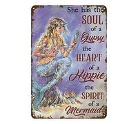 Aenaon Vintage Tin Sign Gypsy Hippie Mermaid She Has The Soul of a Gypsy Purple Retro Home Kitchen Bar Rustic Wall Decor Funny Decor Sign 8x12 Inches