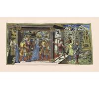 Aeneas meets Dido. Dido was the founder and first queen of Carthage. Aeneas - his character is captioned as Aeneas in this illustration - was a Trojan hero with whom Dido fell in love. The legendary
