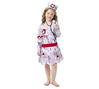 AENEY 2PCS Scary Zombie Nurse Costume Kids, Girls Bloody Dress with Stethoscope Props, Horror halloween Party Fancy Dress Up (Large / 140CM)