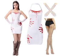 AENEY 6PCS Scary Bloody Dress Women, Halloween Blood Splatter Dresses with Gloves Necklace, Sexy Zombie Sleeveless Skirt Costume (Medium)
