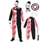 AENEY Adult Clown Costumes, 4PCS Halloween Scary Killer Clown Jumpsuit Outfits with Mask Gloves Knife Props