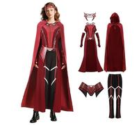 AENEY Adult Women Red Wanda Witch Costume with Headpiece Halloween Suit 2XL