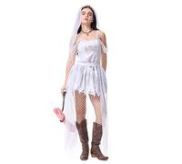 AENEY Dead Bride Costume for Women, 4PCS Zombie Bride Halloween Dress with Bouquet White Veil, Gothic Ghost Cosplay Outfit (Medium)