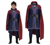 AENEY Kids Dr Strange Costume Deluxe Jumpsuit Red Collar Cape Outfit For Halloween Cosplay Costume Party Fancy Dress Up, L-150CM/4.9ft