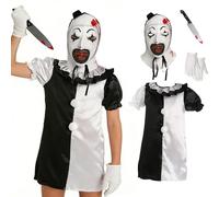AENEY Kids Scary Clown Halloween Costume with Bloody Killer Mask | 4PCS Set, Mask, Gloves, Knife, Jumpsuit, for Kids, Professional Cosplay Design