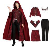 AENEY Wanda Maximoff Costume, Blackening Scarlet Witch Halloween Costume Suit With Wanda Cloak Headpiece Horror Halloween Party Costume Props, XL