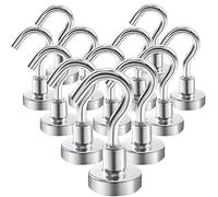 Aenienoe 12 Pack Magnetic Hooks Heavy Duty 24lb Strong Magnet with Hook for Hanging Neodymium Magnet Hooks for Cruise Cabin Kitchen Fridge Classroom Office Camping 16mm Silver