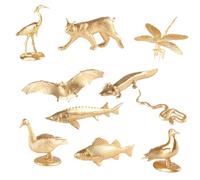 AENIMELY 10pcs Mini Gold North American Lake Animal Figurines - Solid Wildlife Model Toys - Educational Playset for Kids, STEM Learning, Cake Toppers