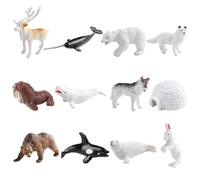 AENIMELY 12pcs Mini Polar Animal Figurines - Realistic Arctic Wildlife Models with Reindeer, Narwhal, Polar Bear - Educational Toys, Cake Toppers, STEM Playset