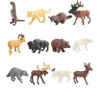 AENIMELY 12pcs North American Wildlife Figurines - Realistic Animal Figurines with Bison, Moose, Cougar, Beaver - STEM Educational Toys, Cake Toppers for Kids