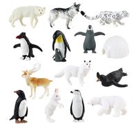 AENIMELY 14PCS Arctic Animal Figurines Set - Realistic Solid Models of Penguin, Snow Leopard, Wolf, Husky, Polar Bear, Igloo & More - Educational Winter Animals Toy Cake Topper Gift for Kids
